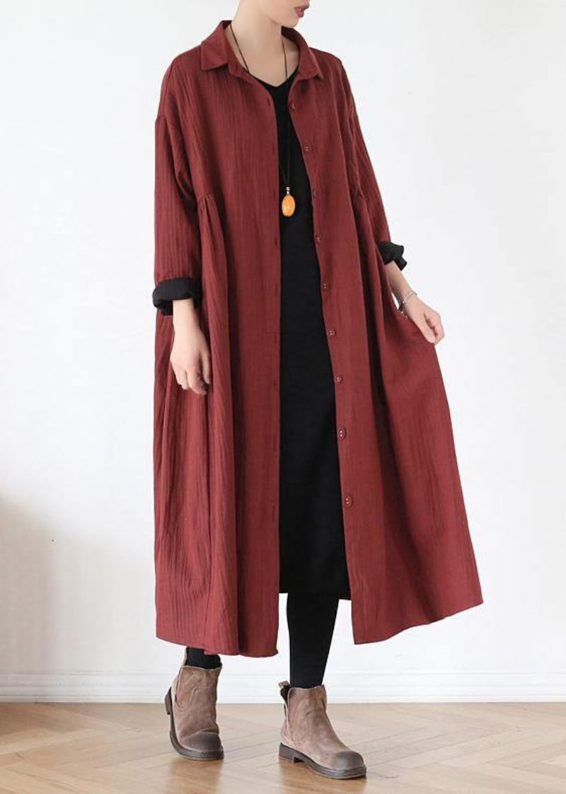 Fransk Revers Cinched Fin Trenchcoat Rød Plus Size Tøj Outwear - Rød