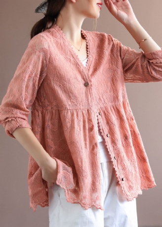 Håndlavede Pink Patchwork Blonde Cardigans Toppe Forår