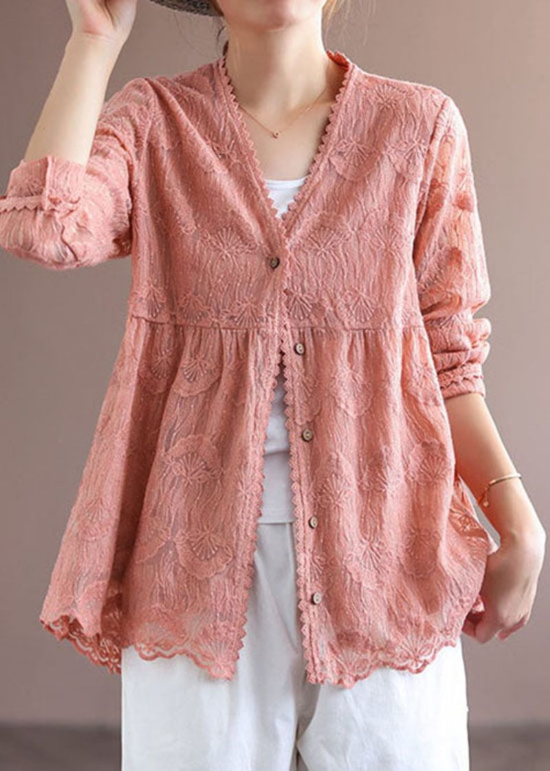 Håndlavede Pink Patchwork Blonde Cardigans Toppe Forår - Dame cardigans