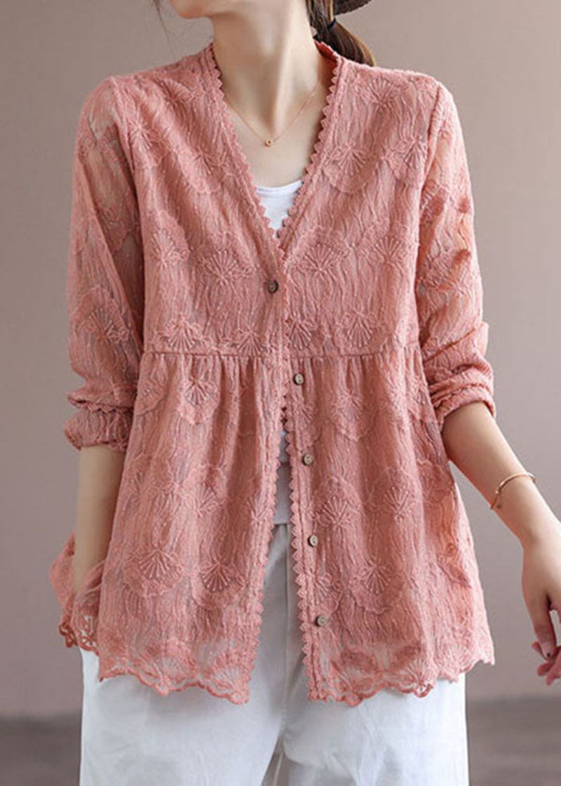 Håndlavede Pink Patchwork Blonde Cardigans Toppe Forår - Dame cardigans