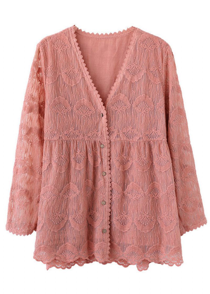 Håndlavede Pink Patchwork Blonde Cardigans Toppe Forår - Dame cardigans