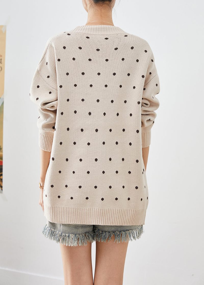 Håndlavet Beige Oversized Tegneserie Print Strik Cardigan Efterår - Dame cardigans