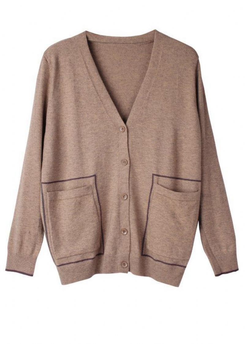 Italiensk Khaki V-halslommer Spring Cardigan Langærmet - Kaki