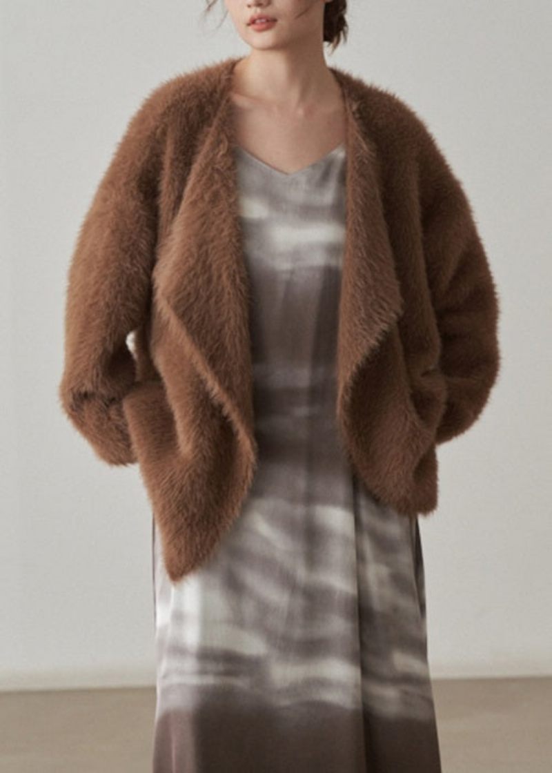 Kaffe Chunky Mink Hår Strikket Cardigan V-hals Langærmet - Dame cardigans