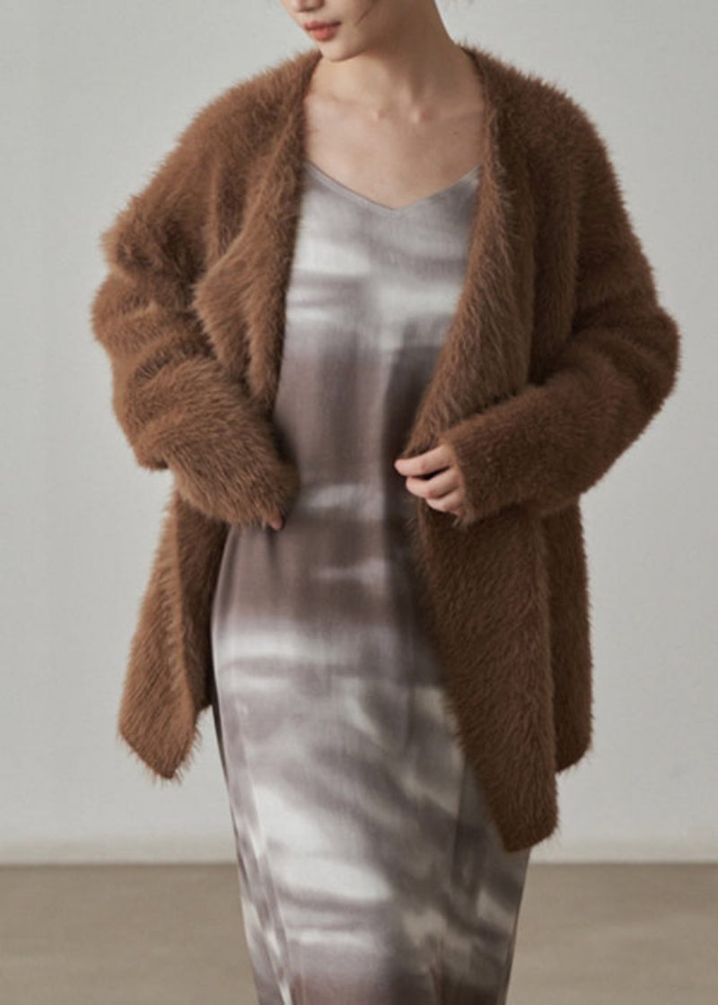 Kaffe Chunky Mink Hår Strikket Cardigan V-hals Langærmet - Dame cardigans