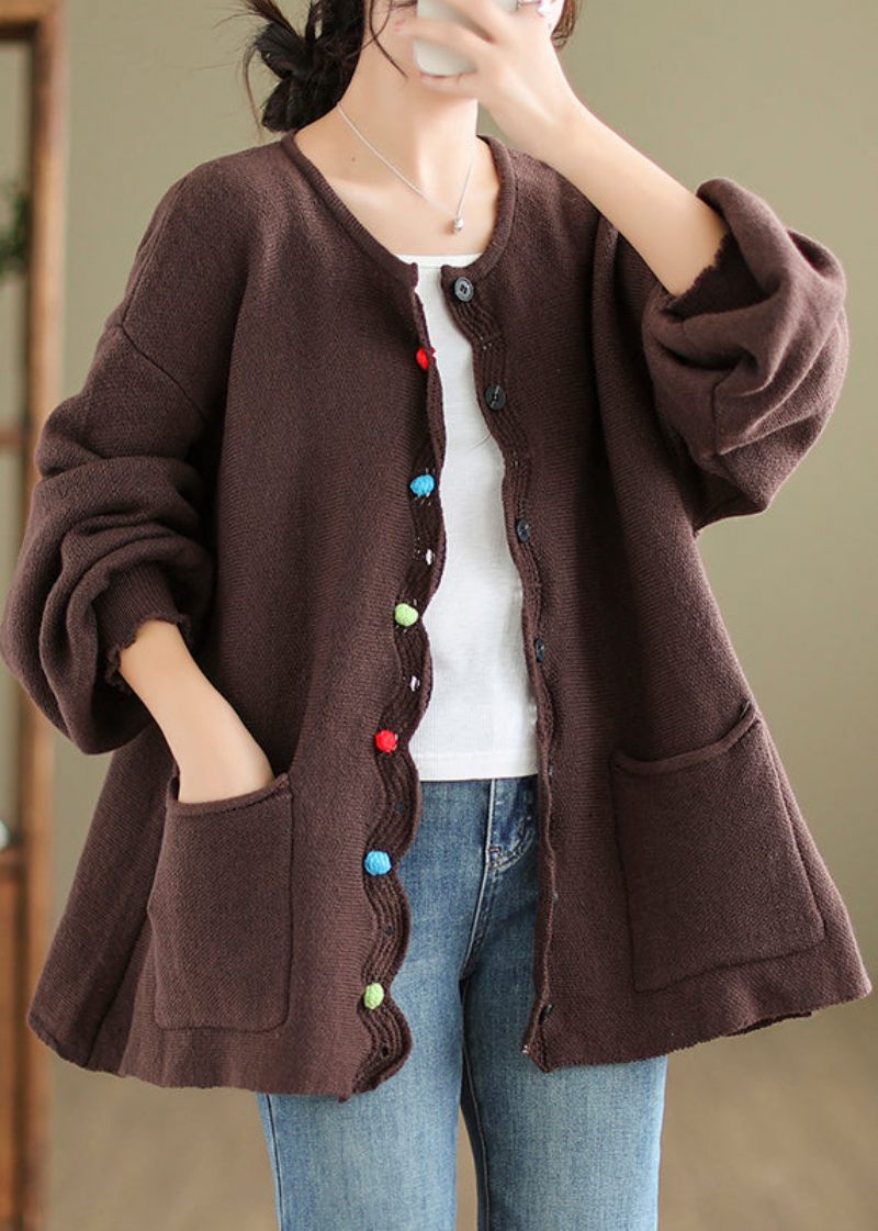 Kaffelommer Patchwork Hyggelig Strik Frakker O Neck Fall - Dame cardigans