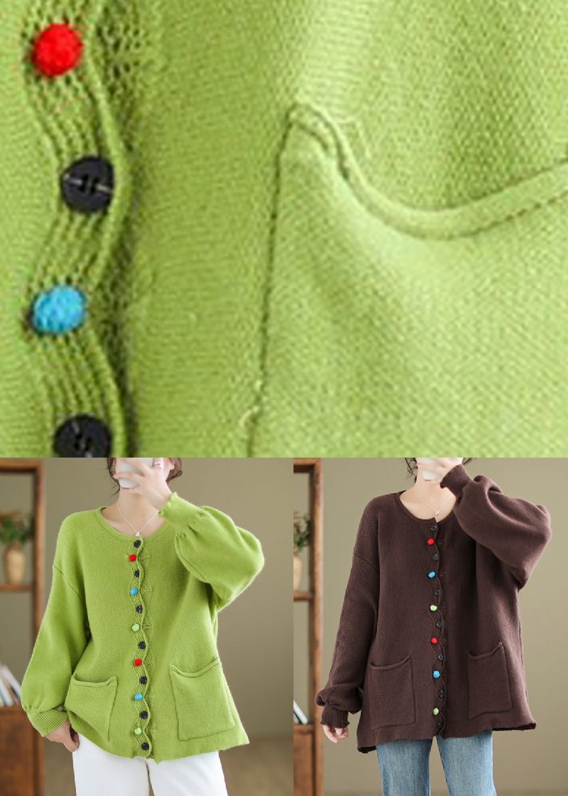 Kaffelommer Patchwork Hyggelig Strik Frakker O Neck Fall - Dame cardigans