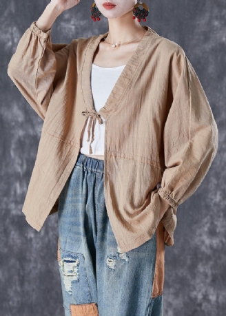 Khaki Linned Cardigan Oversized Snørebånd Efterår