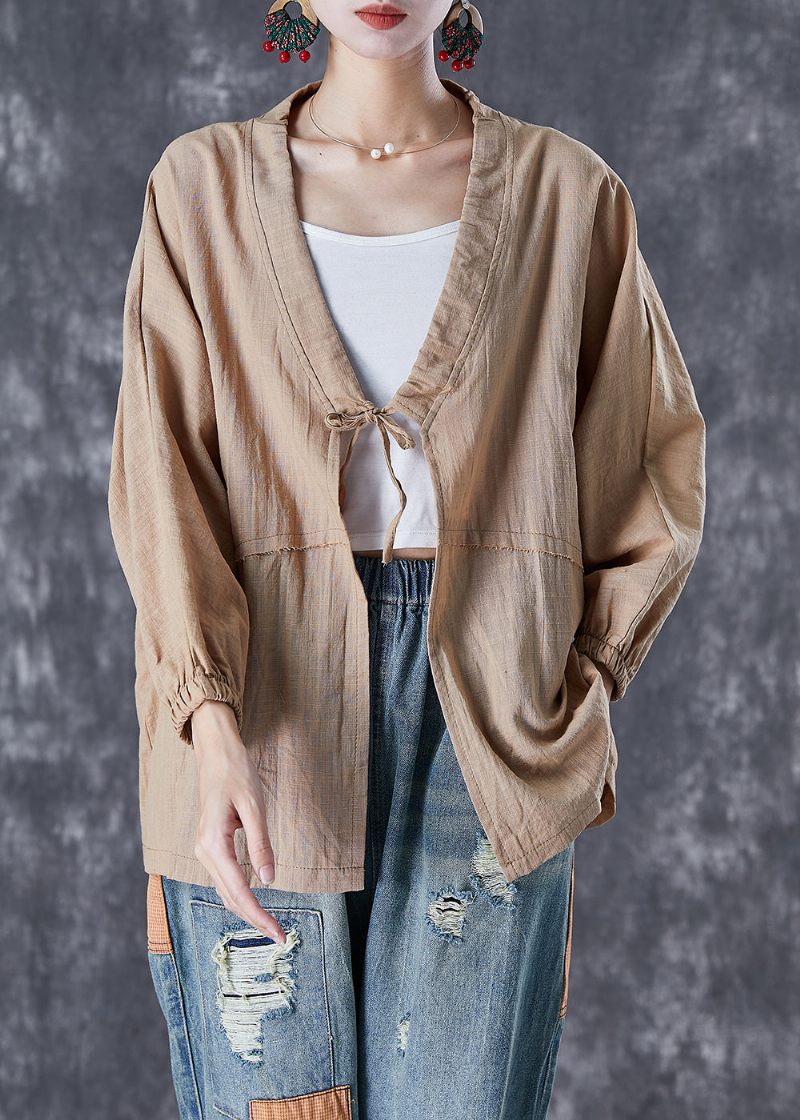 Khaki Linned Cardigan Oversized Snørebånd Efterår - Dame cardigans