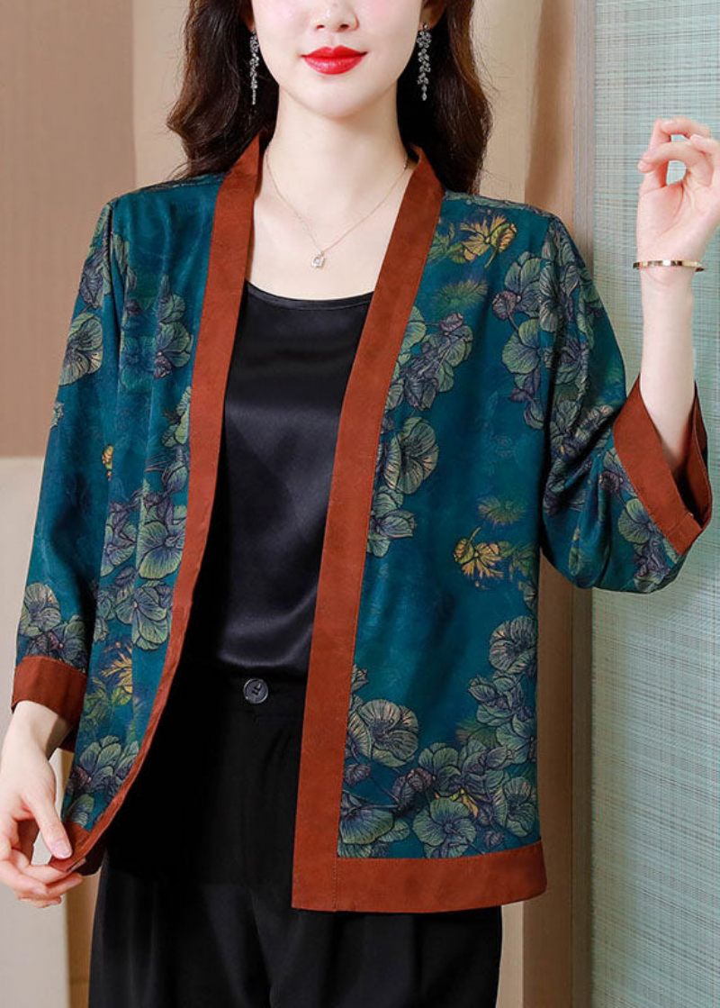 Kinesisk Stil Blåtryk Patchwork Silke Cardigan Sommer - Dame cardigans