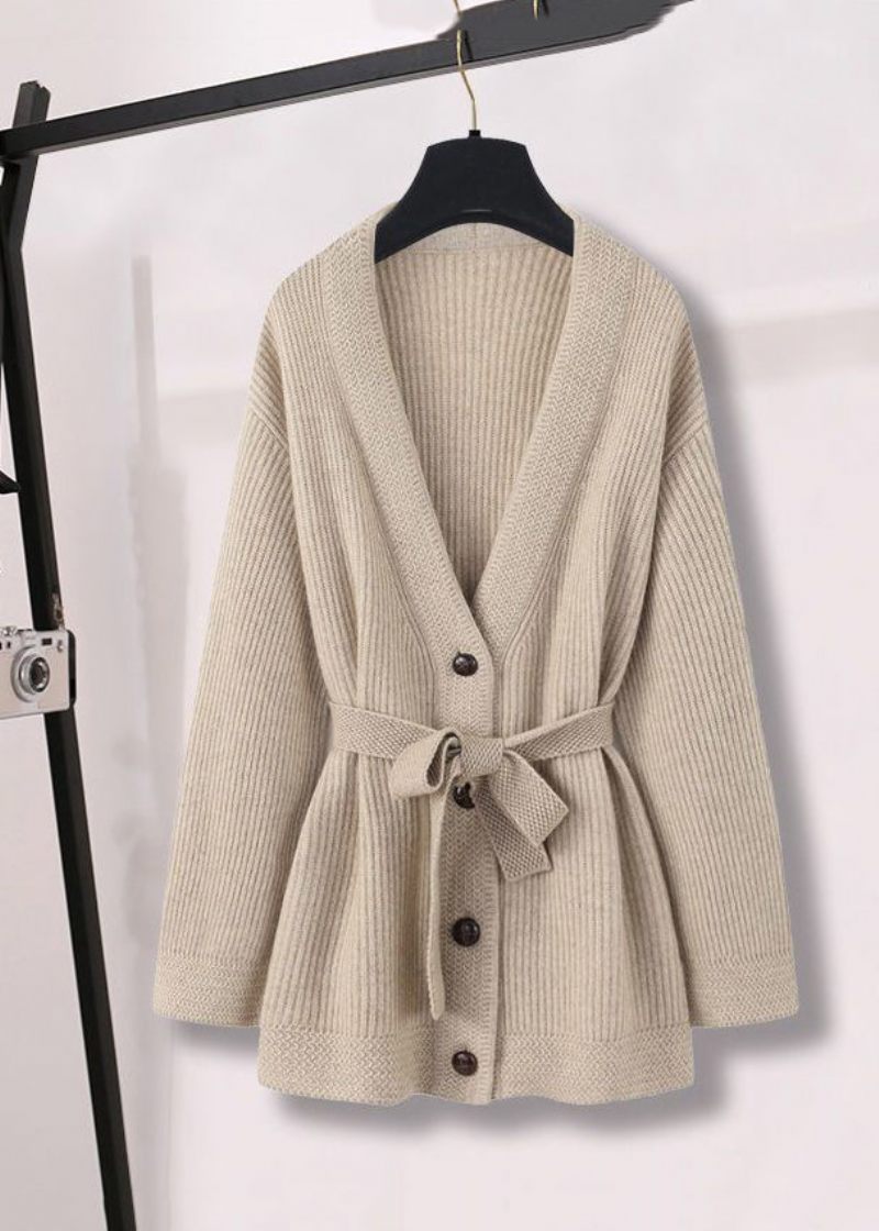 Klassisk Abrikos Oversized Tie Talje Strik Coat Fall