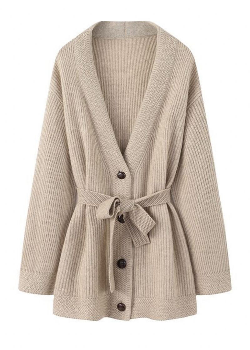 Klassisk Abrikos Oversized Tie Talje Strik Coat Fall - Dame cardigans