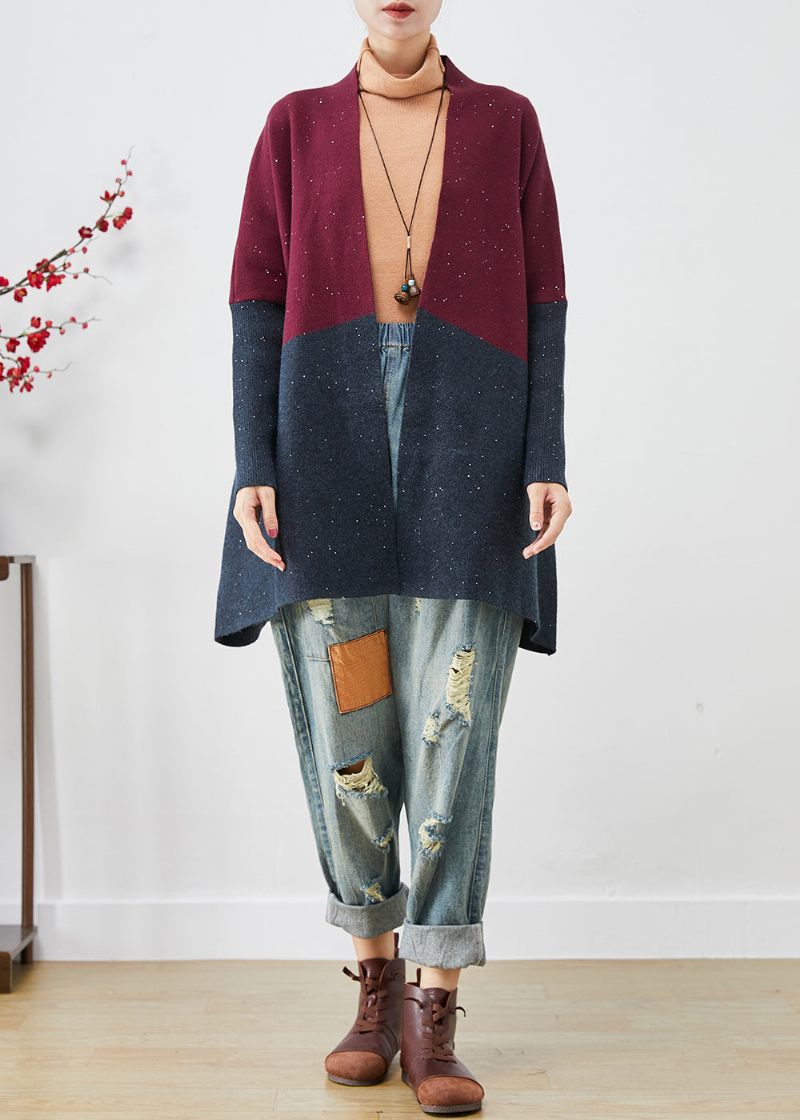 Klassisk Mulberry Oversized Patchwork Strik Cardigans Batwing Sleeve