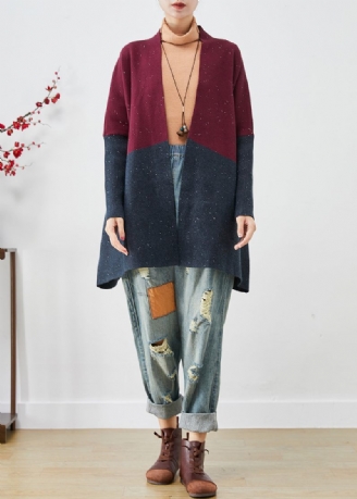 Klassisk Mulberry Oversized Patchwork Strik Cardigans Batwing Sleeve