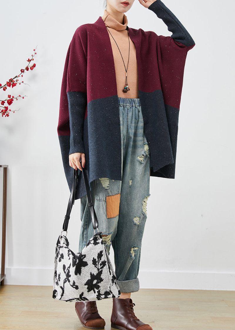 Klassisk Mulberry Oversized Patchwork Strik Cardigans Batwing Sleeve - Dame cardigans