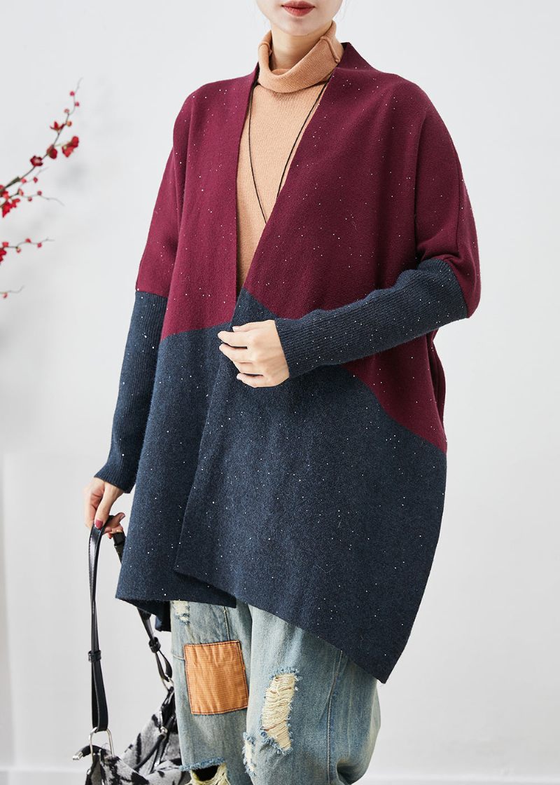 Klassisk Mulberry Oversized Patchwork Strik Cardigans Batwing Sleeve - Dame cardigans