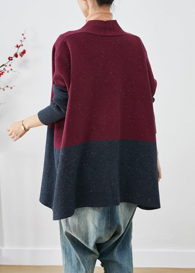 Klassisk Mulberry Oversized Patchwork Strik Cardigans Batwing Sleeve - Dame cardigans