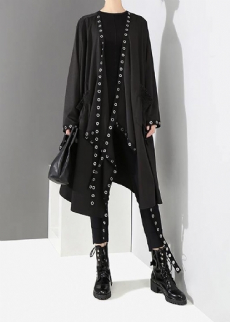 Kvinde Solid Black Unik Cape Style Coat