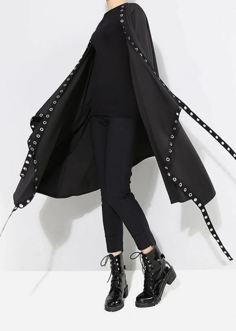 Kvinde Solid Black Unik Cape Style Coat - Dame cardigans