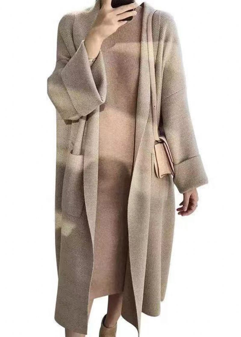 Kvinder Light Camel Peter Pan Krave Lommer Strik Cardigan Fall - Dame cardigans