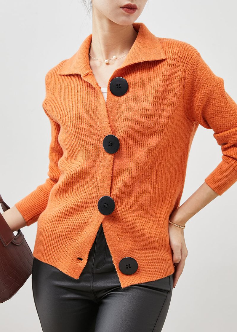 Kvinder Orange Peter Pan Krave Button Down Strik Cardigans Spring