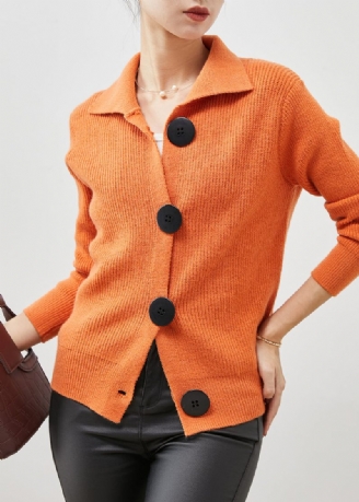 Kvinder Orange Peter Pan Krave Button Down Strik Cardigans Spring