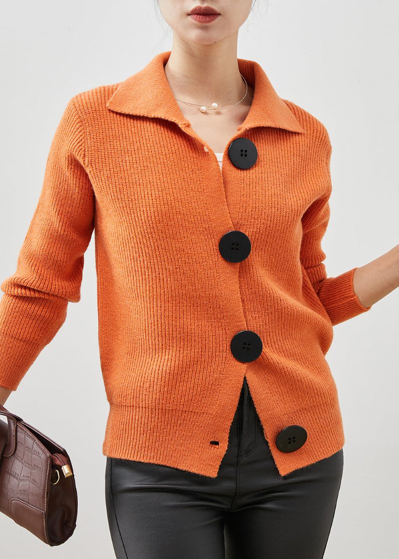 Kvinder Orange Peter Pan Krave Button Down Strik Cardigans Spring - Dame cardigans