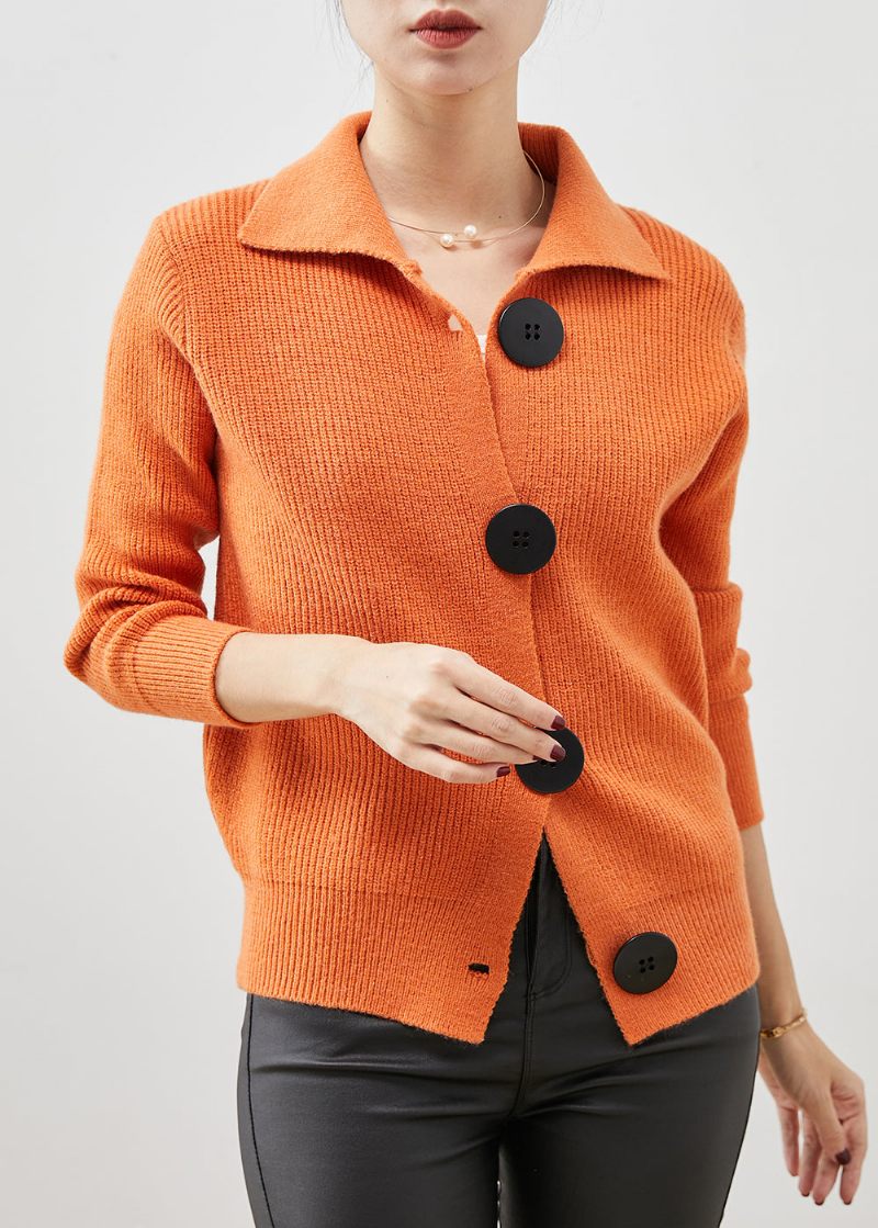 Kvinder Orange Peter Pan Krave Button Down Strik Cardigans Spring - Dame cardigans