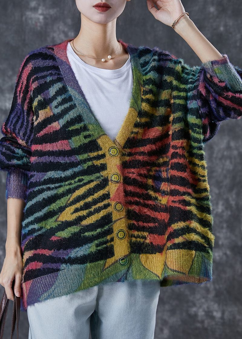 Kvinder Rainbow Oversized Stribet Strik Cardigan Vinter