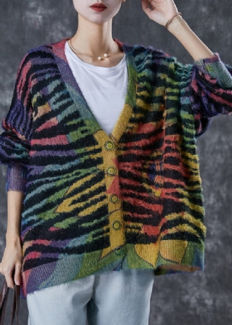 Kvinder Rainbow Oversized Stribet Strik Cardigan Vinter