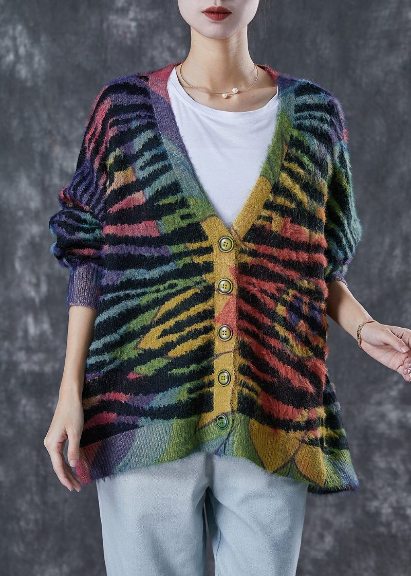 Kvinder Rainbow Oversized Stribet Strik Cardigan Vinter - Dame cardigans