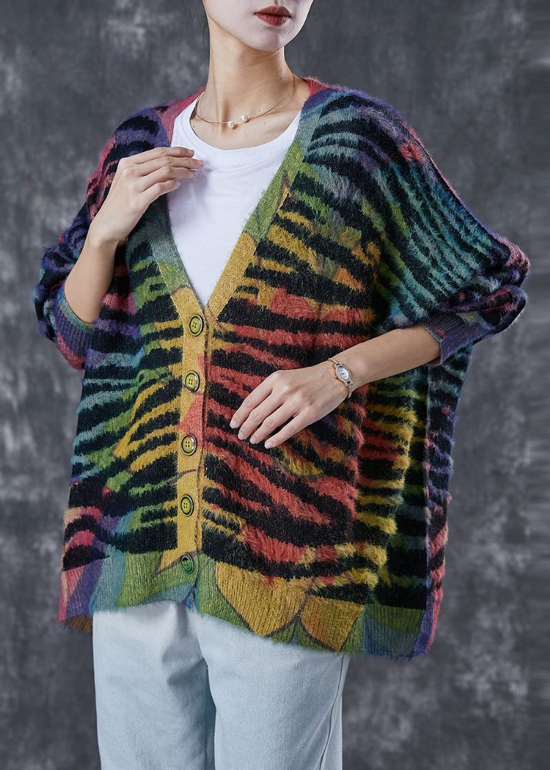 Kvinder Rainbow Oversized Stribet Strik Cardigan Vinter - Dame cardigans