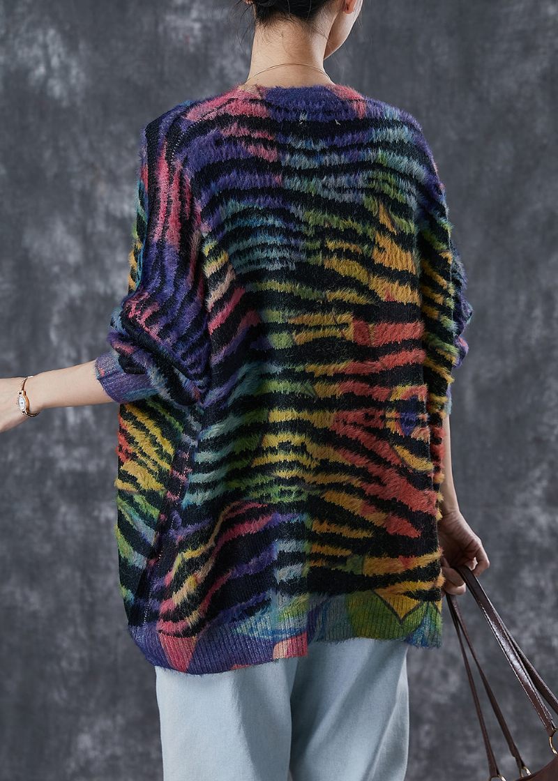 Kvinder Rainbow Oversized Stribet Strik Cardigan Vinter - Dame cardigans