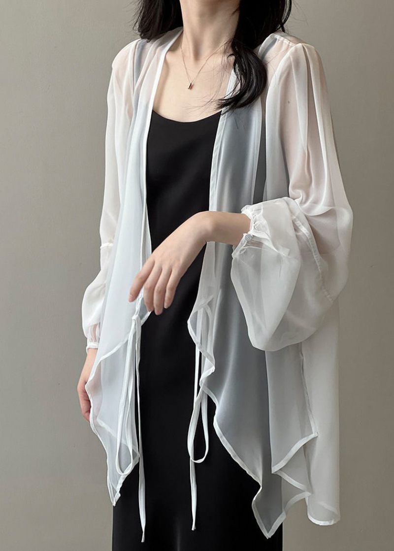 Kvinder Sort V-hals Slips Talje Chiffon Upf 50+ Cardigan Sommer - Sort