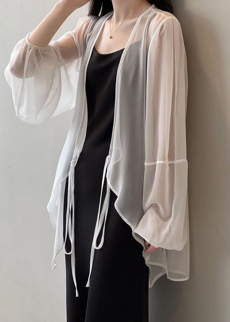 Kvinder Sort V-hals Slips Talje Chiffon Upf 50+ Cardigan Sommer - Sort