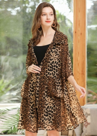 Leopard Chiffon Upf 50+ Cardigan Hættelommer Sommer