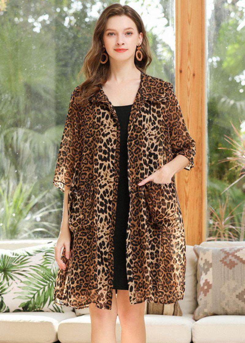 Leopard Chiffon Upf 50+ Cardigan Hættelommer Sommer - Dame cardigans