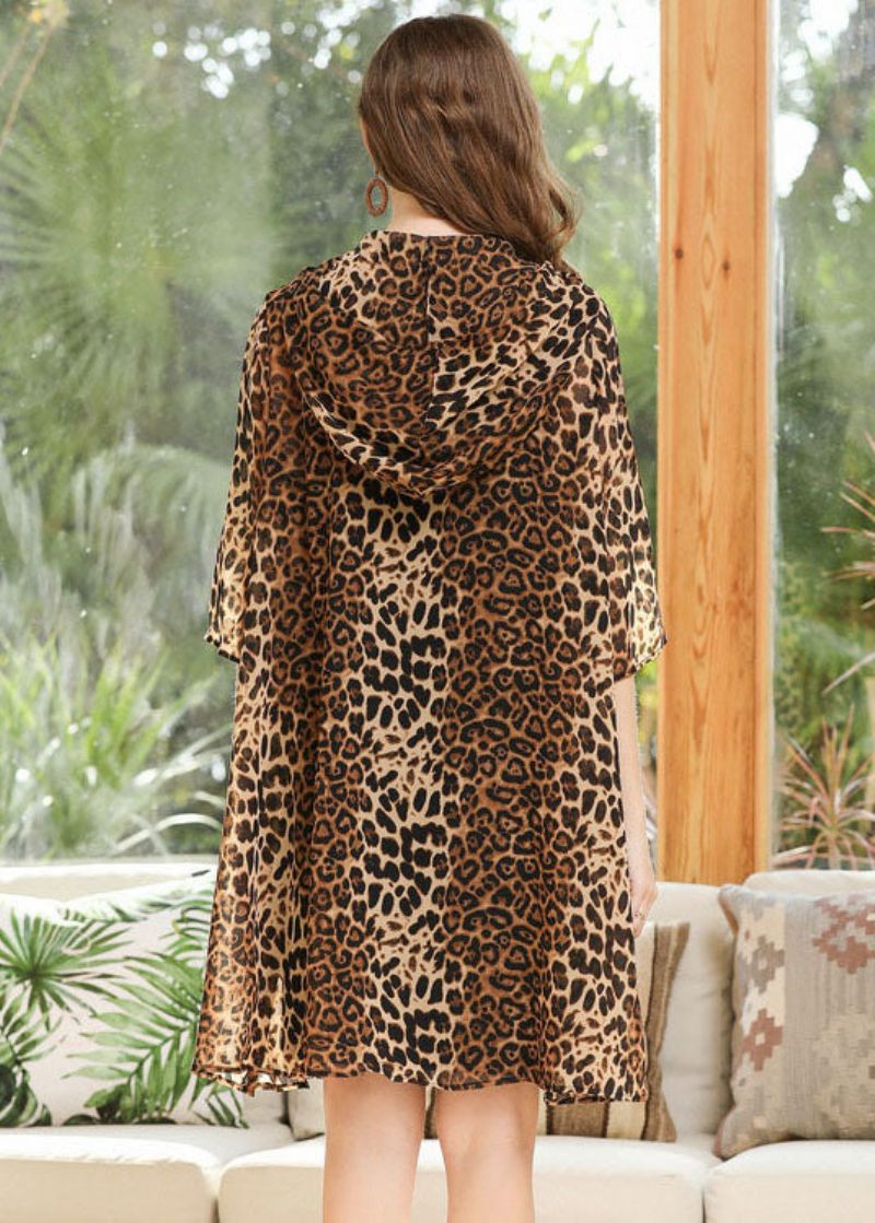 Leopard Chiffon Upf 50+ Cardigan Hættelommer Sommer - Dame cardigans