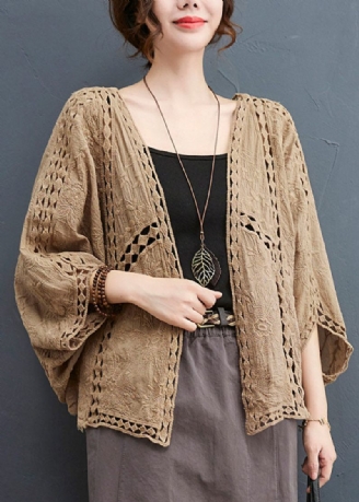 Let Khaki Løs Cardigan Hollow Out Batwing Sleeve