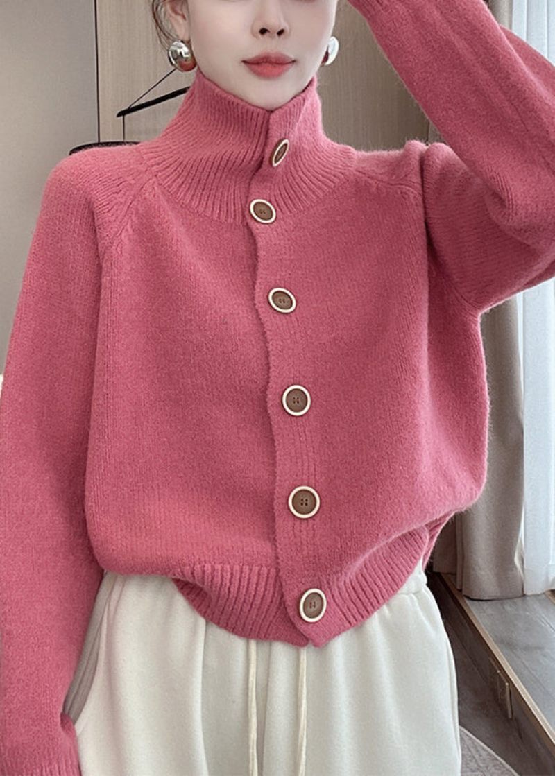 Loose Pink Button Cozy Knit Cardigan Langærmet