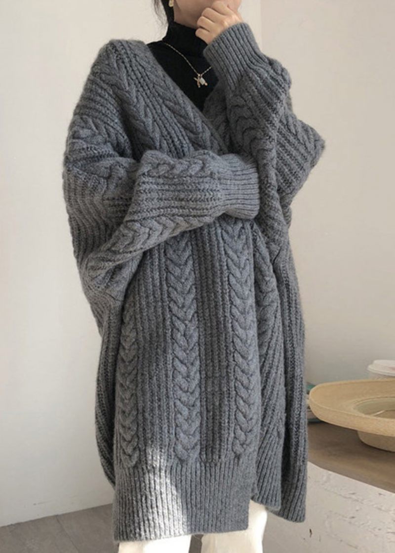 Løs Abrikos V-hals Bomuld Kabel Strik Cardigan Fall - Dame cardigans