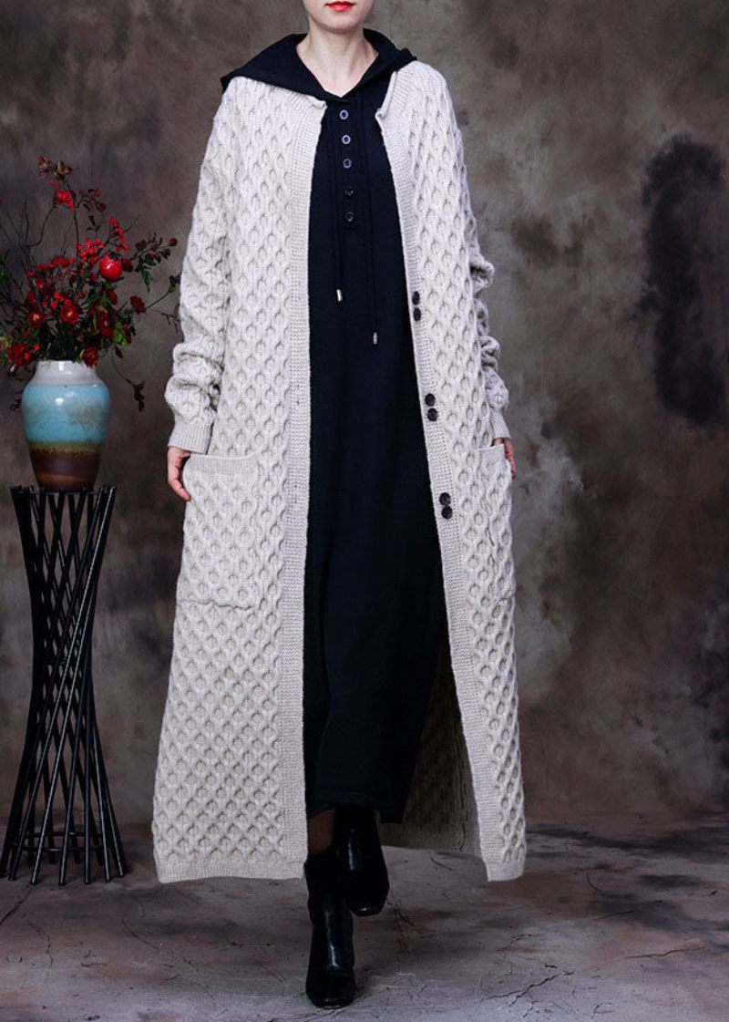 Løse Abrikoslommer Knap Strik Fall Sweater Coat