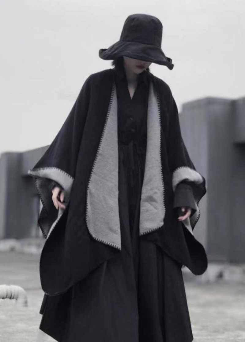 Mode Sort Asymmetrisk Slid På Begge Sider Cashmere Cape Fall - Dame cardigans