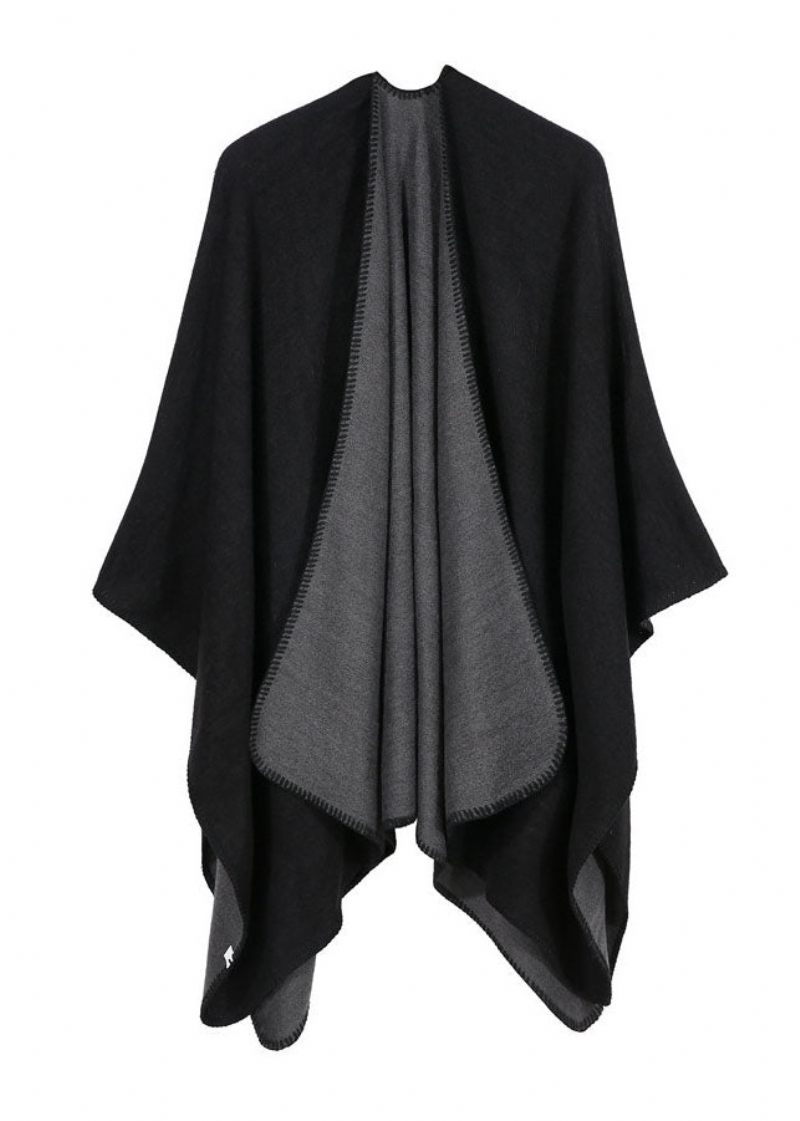 Mode Sort Asymmetrisk Slid På Begge Sider Cashmere Cape Fall - Dame cardigans