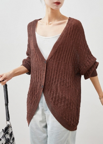 Moderne Chokolade Oversized Strik Cardigan Flagermus Ærme