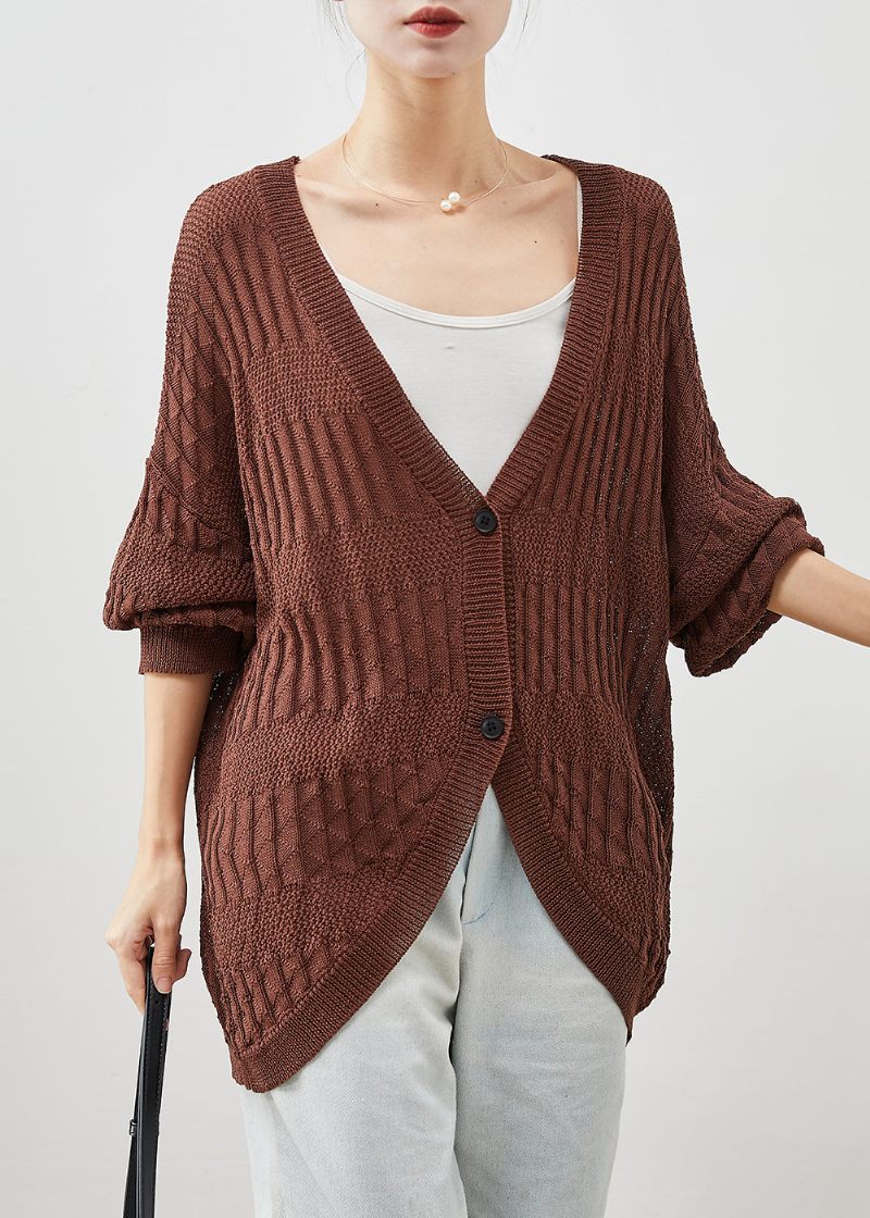 Moderne Chokolade Oversized Strik Cardigan Flagermus Ærme - Dame cardigans