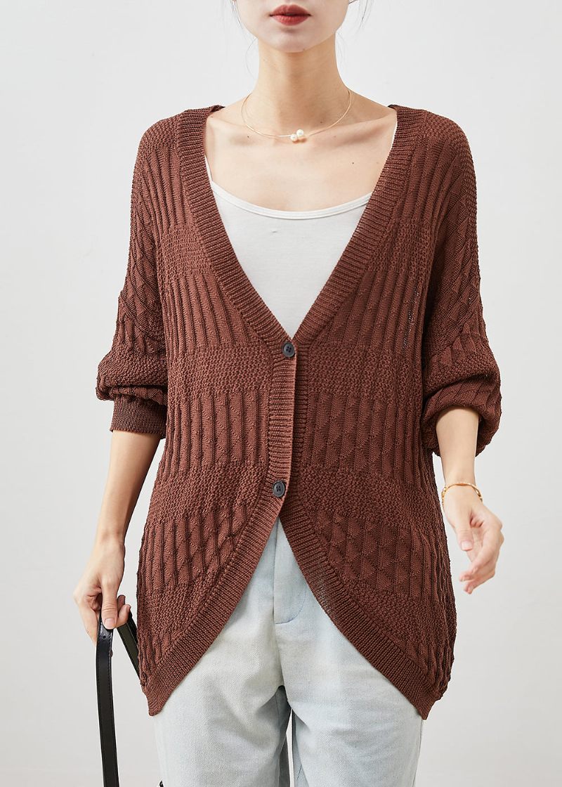 Moderne Chokolade Oversized Strik Cardigan Flagermus Ærme - Dame cardigans