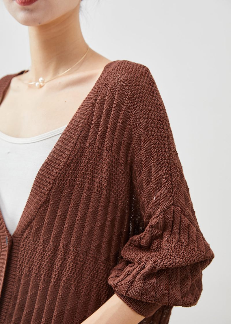 Moderne Chokolade Oversized Strik Cardigan Flagermus Ærme - Dame cardigans