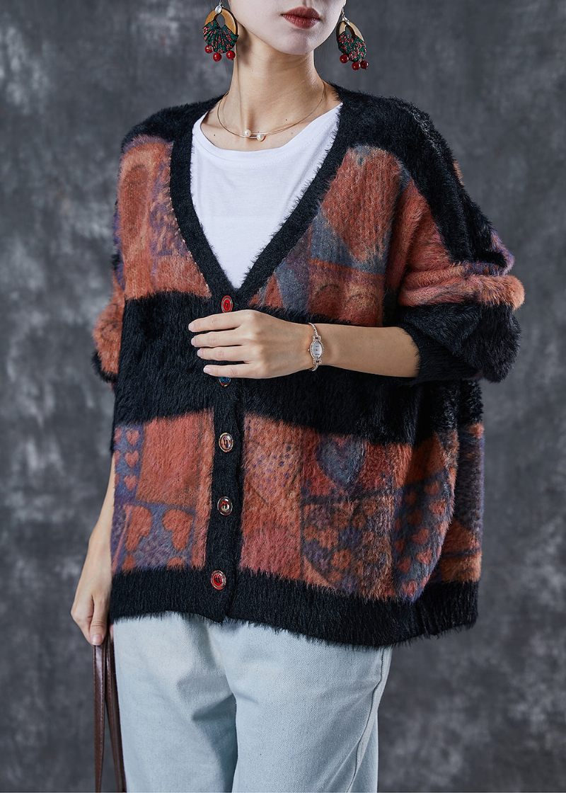 Moderne Colorblock Oversized Tykt Mink-hår Strikket Cardigan Vinter - Dame cardigans