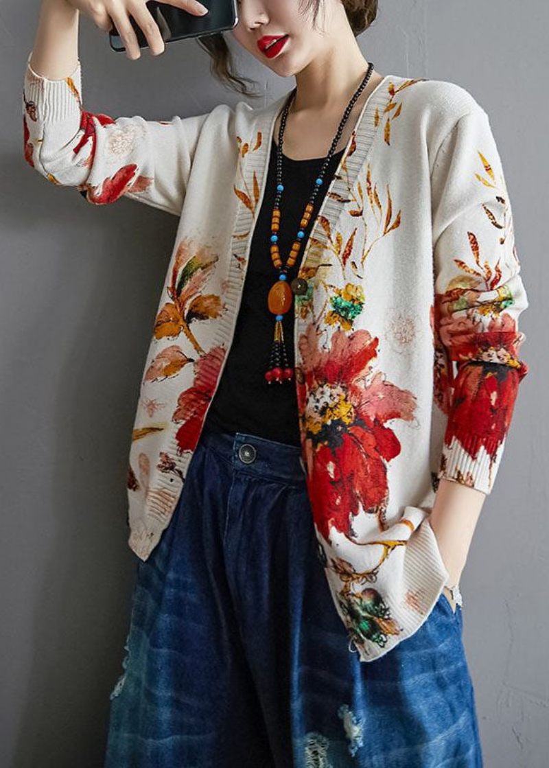 Moderne Hvid Oversized Tie Dye Knit Cardigan Winter